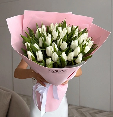 51 белый тюльпан в оформлении