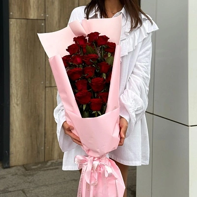 Букет из 21 бордовой роз 110/120 см
